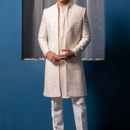 Ayush Jain Chand Set Embroidered Sherwani Set-image-12