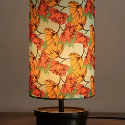 ExclusiveLane Lumespace Brown & Yellow Floral Printed Wooden Cylindrical Shaped Table Lamp-17