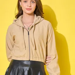 QIOA Women Lightweight Crop Bomber with Embroidered Jacket-image-10