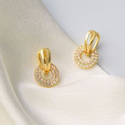 Avyana Gold Plated CZ Studded Contemporary Hoop Earrings-image-16