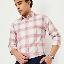 max Checked Spread Collar Cotton Shirt-image-10