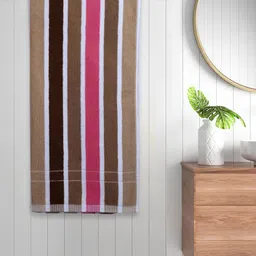 Myntra Elegant Homes Beige & Black Striped Cotton 300 GSM Bath Towel-image-17
