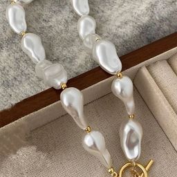 V FASHION JEWELLERY Irregular Baroque Pearl Metal Necklace with OT Buckle-27