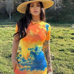 LULU & SKY Women Tie and Dye Dyed Round Neck Bodycon Mini Dress-picture-42