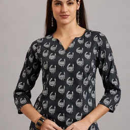 Ojjasvi Quirky Printed Notch Neck Pure Cotton Straight Kurta-picture-25