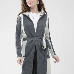 Monte Carlo Women Colourblocked Hooded Neck Longline Cardigan-picture-31