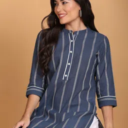 Anouk Women Striped Mandairan Coller Kurta-image-35