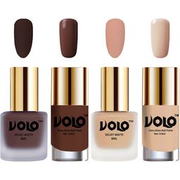 VOLO Set Of 4 Velvet Matte Nail Polish-8 ml & 9.9ml Each -Light Peach-Nude-Chocolate Brown-5