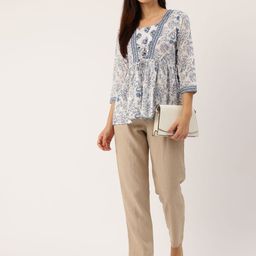 LIVING ROOTS Floral Printed Square Neck Pure Cotton Kurti-image-36