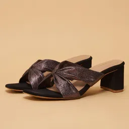 ERIDANI Women Textured Block Heel Open Toe Sandals-11