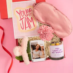 The Zappy Box 4 Pieces Pink Eye Mask Hair Clip With Candle & Personalized Frame Gift Set-image-68
