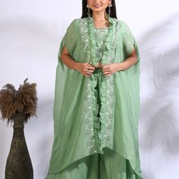 Morchari Women Embroidered Crop Top With Palazzo & Jacket Co-Ords-picture-28