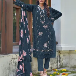 ODETTE Embellished Semi Stitched Kurta & Trouser With Dupatta Dress Material-picture-18
