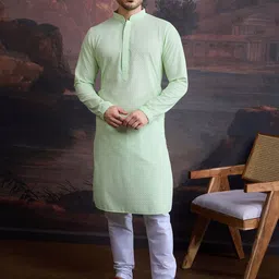 House of Pataudi Floral Embroidered Mandarin Collar Chikankari Straight Kurta With Pyjamas-image-46