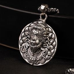 Japam Silver-Plated Bajrangbali Hanuman Ji Circular Pendant With Chain image 3