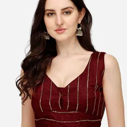 HERE&NOW Embellished V-Neck Padded Saree Blouse-39