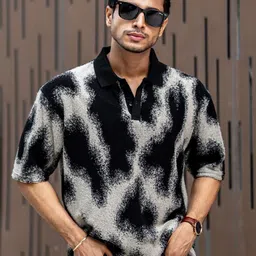 Maniac Men Dyed Polo Collar Cotton Oversized T-Shirt-image-89