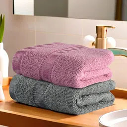 Kuber Industries Grey & Pink 2 Pieces Cotton Highly Absorbent 225 GSM Face Towel-image-55