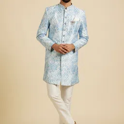 Manyavar Ethnic Motifs Printed Mandarin Collar Straight Kurta With Pyjamas-picture-45
