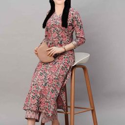 Aika Girls Floral Printed Regular Kurti with Pyjamas-20