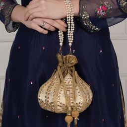 Anouk Embellished Lotus Leaf Shaped Potli Clutch-83