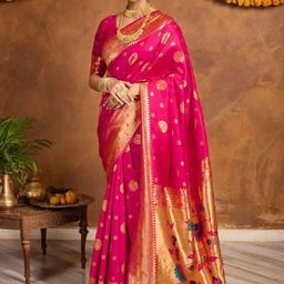 Suha Floral Women Pin & Gold Zari Boarder Traditional Art Silk Saree-picture-20