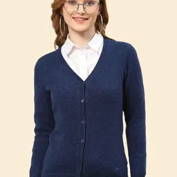 Monte Carlo Women Solid Woollen Regular Cardigan Sweaters-image-2