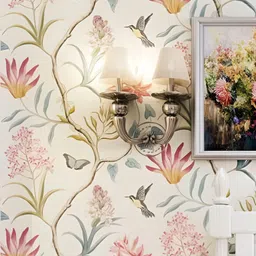 INDIAN ROYALS White & Pink Flowers and Birds Printed Self-Adhesive & Durable Wall Sticker-picture-14