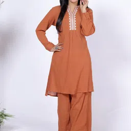 SAKURA Embroidered V-Neck Tunic With Palazzos Co-Ords-image-56