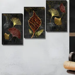 Aura Black & Brown 3 Pieces Floral And Botanical printed Wood Wall Art-image-48