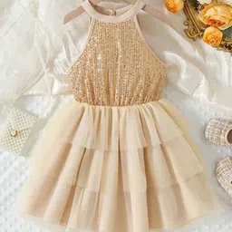 BAESD Embellished Halter Neck Net Fit & Flare Dress-image-96