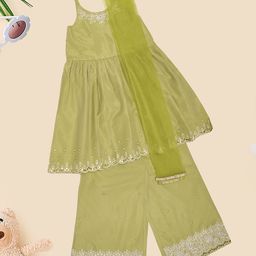 AKKRITI BY PANTALOONS Girls Embroidered Regular Thread Work Kurta with Trousers & With Dupatta-picture-10