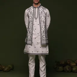 KALPRAAG Men Floral Embroidered Regular Sequinned Kurta with Trousers-57
