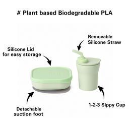 Miniware Sip & Snack Suction Bowl with Sippy Cup Feeding Set - Lime Green image 3