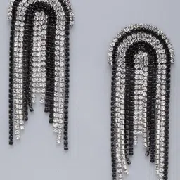 KPOP Silver-Plated Rhinestone Studded Tasselled Drop Earrings image 2