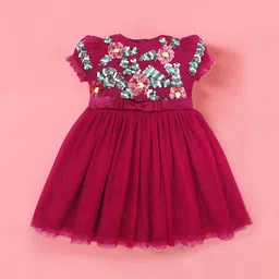 Cherry Crumble Girls Floral Sequined Puff Sleeve Fit & Flare Dress-picture-53