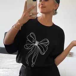 SZN Women Black Cotton Printed Tshirts-picture-1