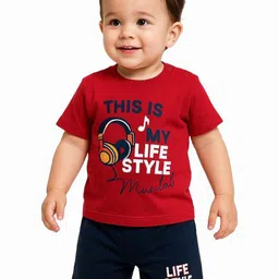 MOM & SON Boys Typography Printed Round Neck T-shirt With Shorts-image-75