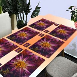 REVEXO 6Pc Purple Printed Rectangle Costers & Table Placemats-56