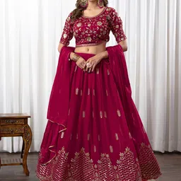 PAYAL CREATION Embroidered Foil Print Ready to Wear Lehenga & Semi-Stitched Blouse With Dupatta-picture-23