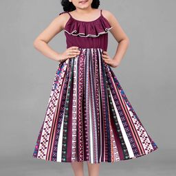 BAESD Girls Ethnic Motifs Printed Round Neck Fit & Flare Dress-55