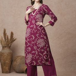 FASHOR Women Ethnic Motifs Printed Regular Thread Work Kurta with Palazzos-8
