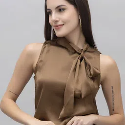 PURYS WORKSPACE Tie-Up Neck Satin Top-image-35