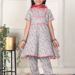 Cutiekins Girls Floral Printed A-Line Kurta with Trousers & Dupatta-picture-7