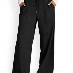 KPOP Women Solid Relaxed Fit Mid-Rise Casual Wide Leg Trousers-image-82