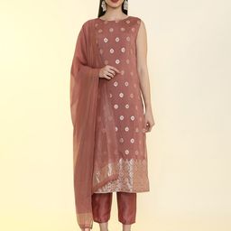 Jaipur Kurti Geometric Embroidered Zardozi Kurta with Trousers & Dupatta-picture-32