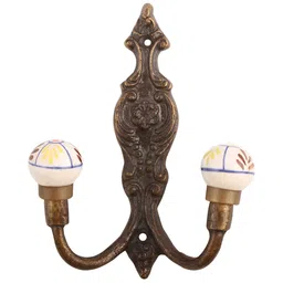 IndianShelf Brown & White Textured Ceramic Wall Hooks-4