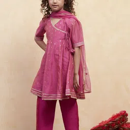 Biba Girls Ethnic Motifs Woven Design Zari Work Anarkali Kurta With Palazzo And Dupatta-image-73