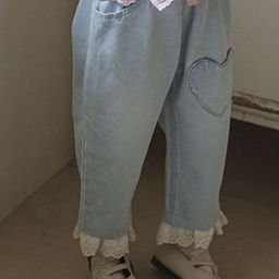 LULU & SKY Girls High-Rise Lace-hem Jeans-picture-7