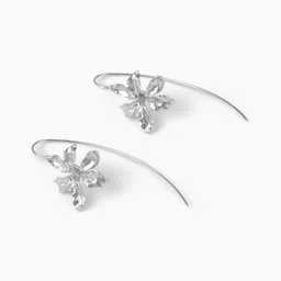 FIMBUL Silver-Plated Artificial Stones Studded Floral Shaped Drop Earrings-14